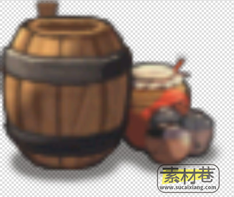 ​2D木桶木箱与碎瓦罐游戏素材