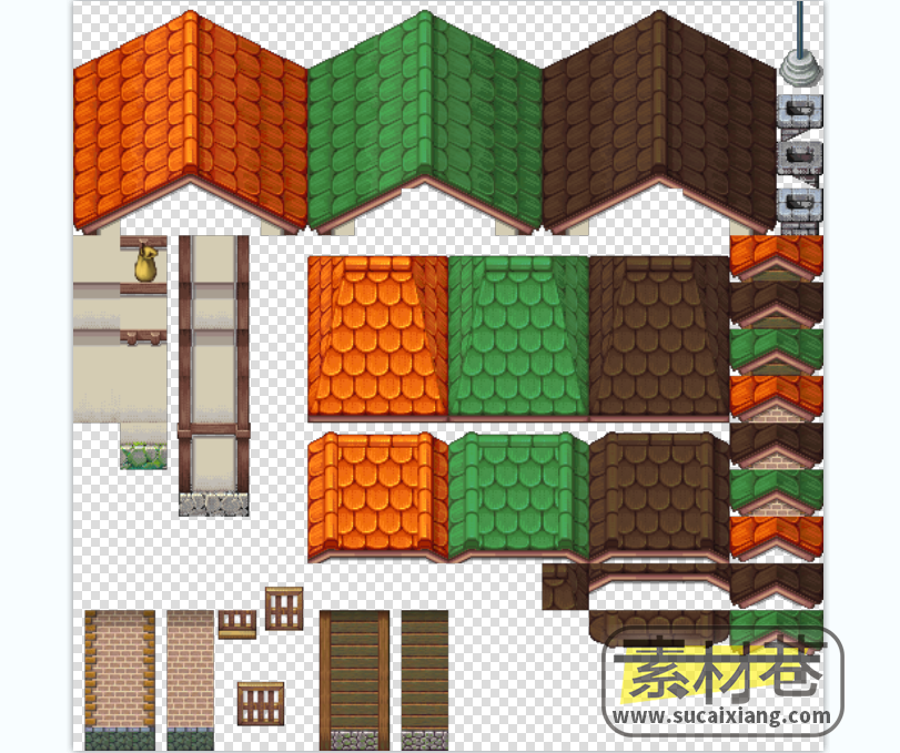 2D像素RPG游戏地表房屋瓷砖物品道具素材