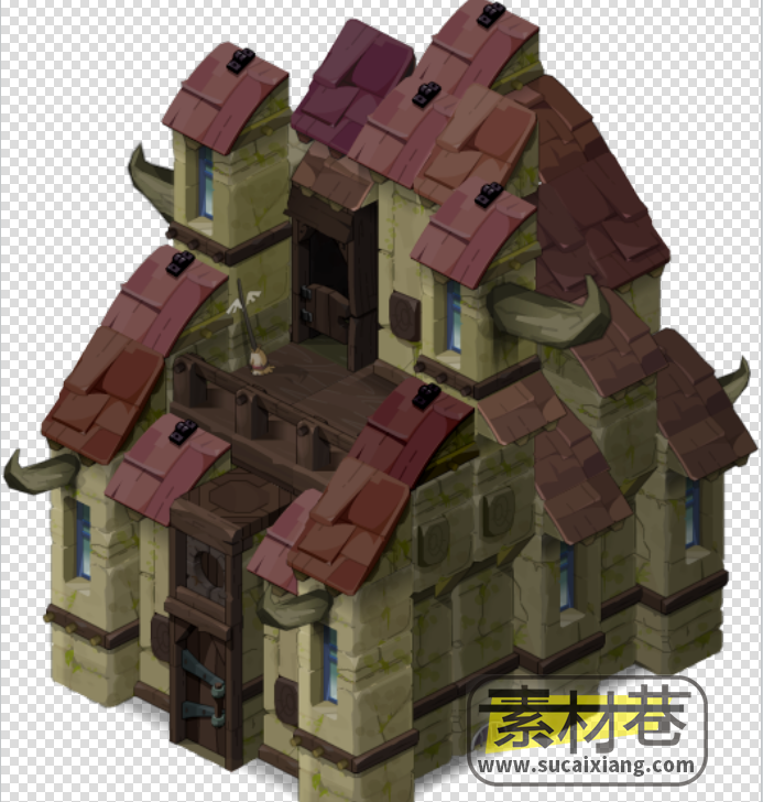 2D游戏房屋建筑台阶树木竹子船只素材