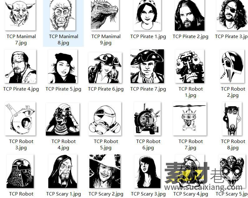 108个黑白手绘风格人物头像素材Terrible Character Portraits