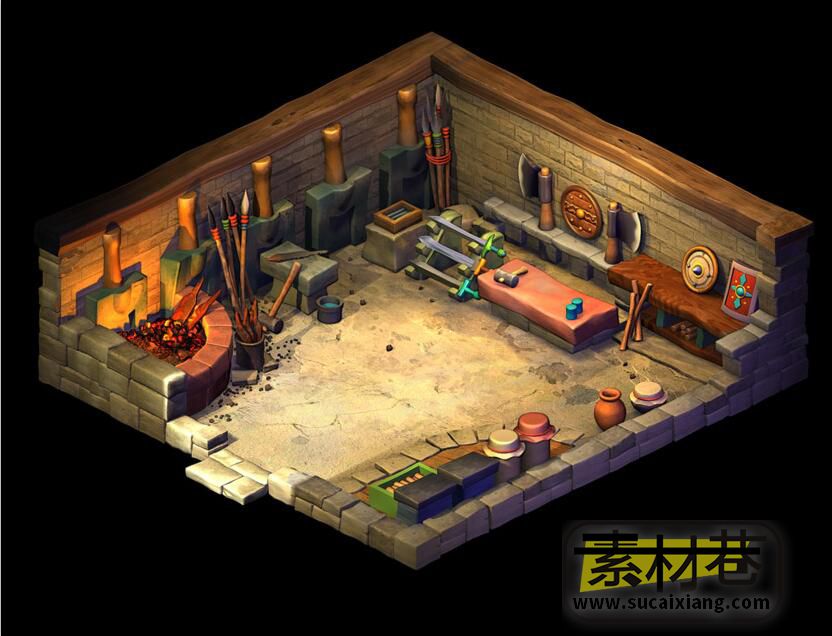 2.5DQ版立体风格RPG游戏室内场景素材