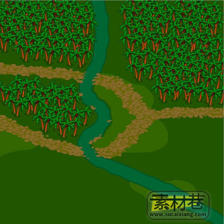 2d手绘野外田园树林塔防游戏地图场景素材
