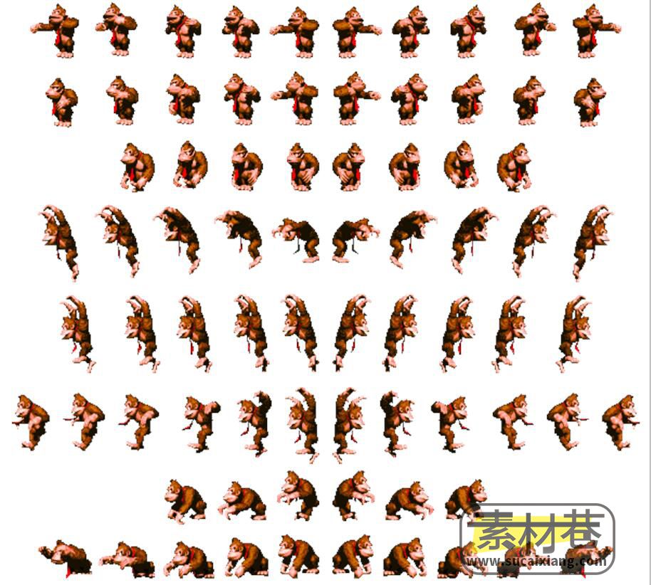 2D像素风格游戏憨厚可爱的大猩猩动作素材