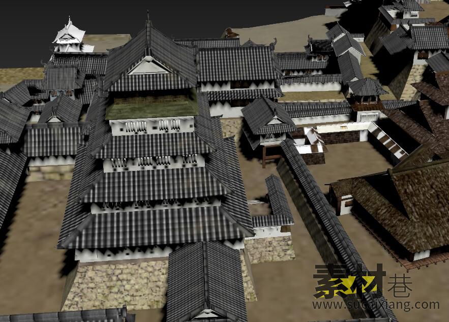 一座古代日本城楼建筑模型