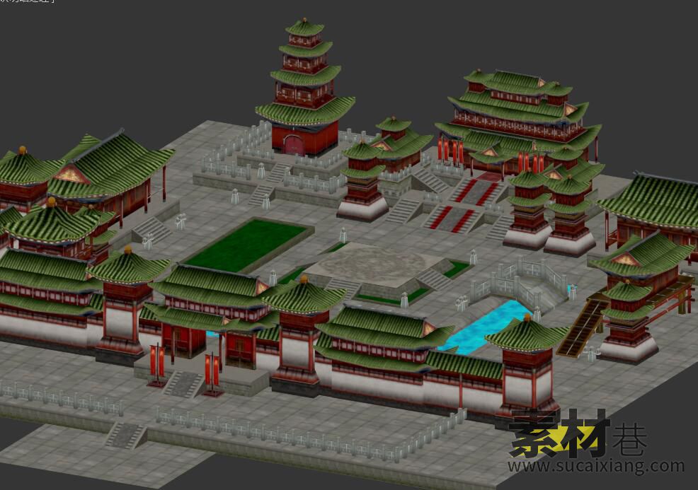 游戏大雄宝殿寺院藏经阁模型