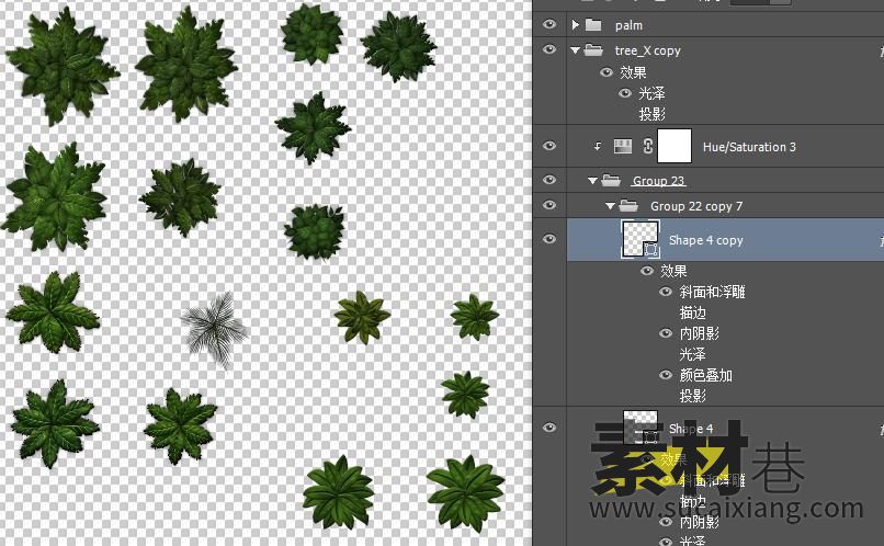 2D俯视风格游戏草丛灌木素材PSD分层源文件