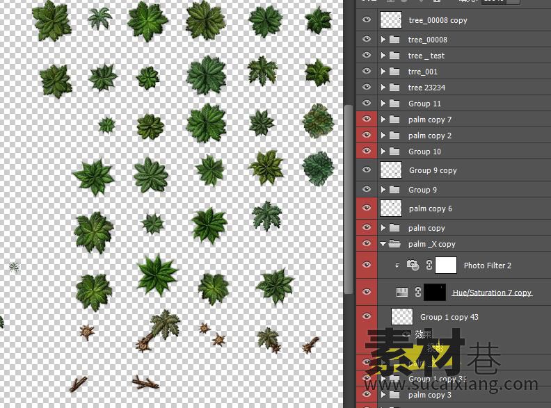 2D俯视风格游戏草丛灌木素材PSD分层源文件