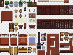 复古像素RPG游戏室内家具物品道具素材Modified base tiles