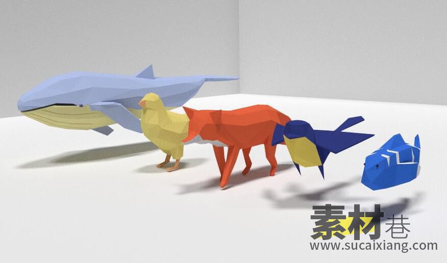 5个低多边形动物动画模型5 Low poly animals