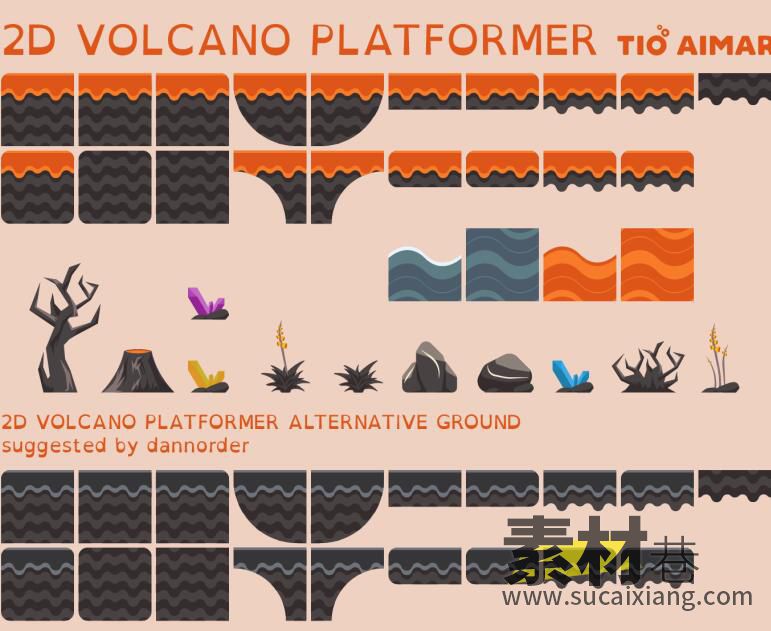 2D横版火山场景地图拼块素材2D Platformer Volcano Pack 1.1