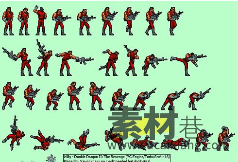 复古横版街机格斗双截龙人物角色动作游戏素材