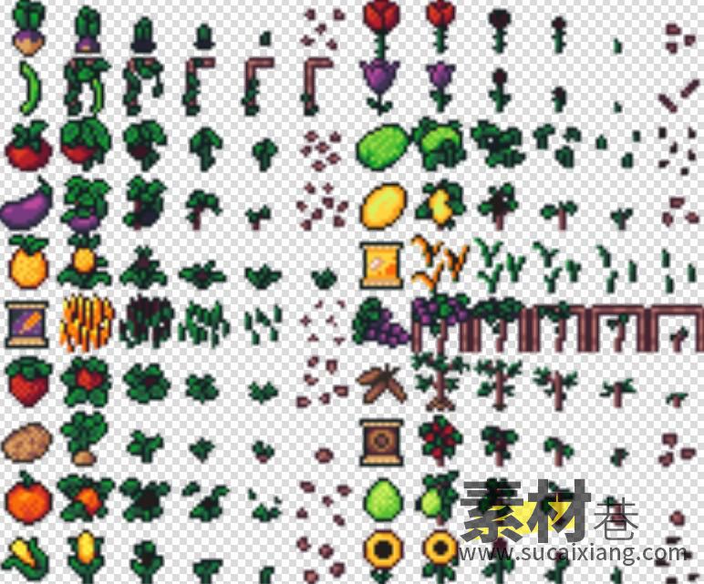 2D像素农场类游戏蔬菜植物生长素材Farming crops