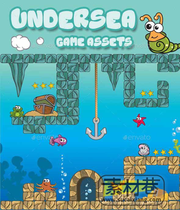 2D卡通风格海底世界鱼类游戏素材Undersea Game Assets