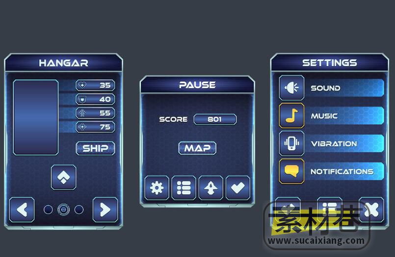 2D科幻风格太空射击游戏UI图形用户界面SPACE SHOOTER GAME GUI