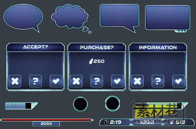 2D科幻风格太空射击游戏UI图形用户界面SPACE SHOOTER GAME GUI