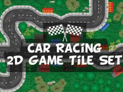 2D卡通俯视角度赛车汽车赛道游戏素材Race Track 2D Game Tile Set