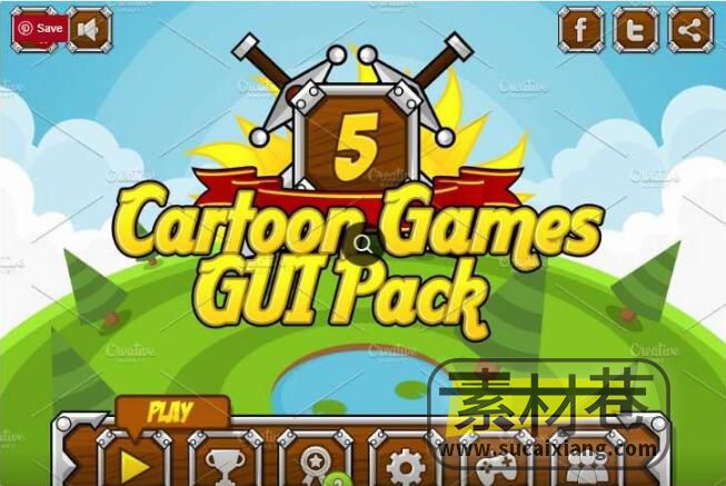 RPG策略塔防类游戏用户界面图标按钮素材资源Cartoon Games GUI Pack 5