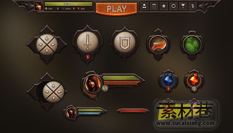 魔幻风格游戏UI用户界面资源包Burnblade UI