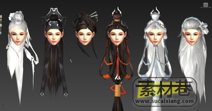 古风武侠修仙游戏各种职业的人物角色发型头发3D模型集合