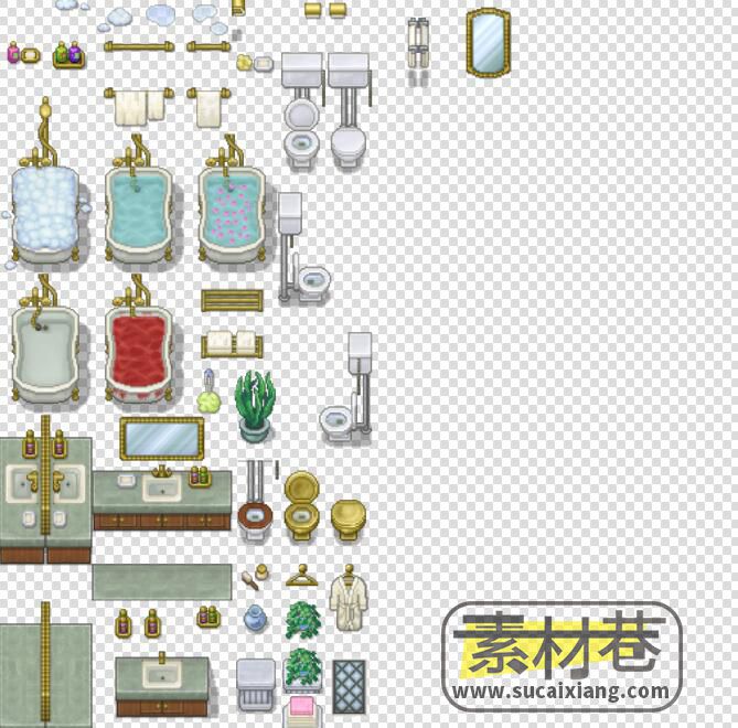 像素RPG游戏浴室厕所洗手间场景物品素材
