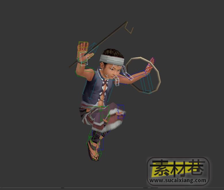 游戏古代村童3D动画模型（带骨骼绑定）