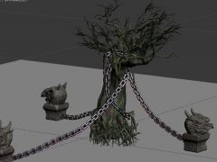 拴着铁链的枯树3D模型