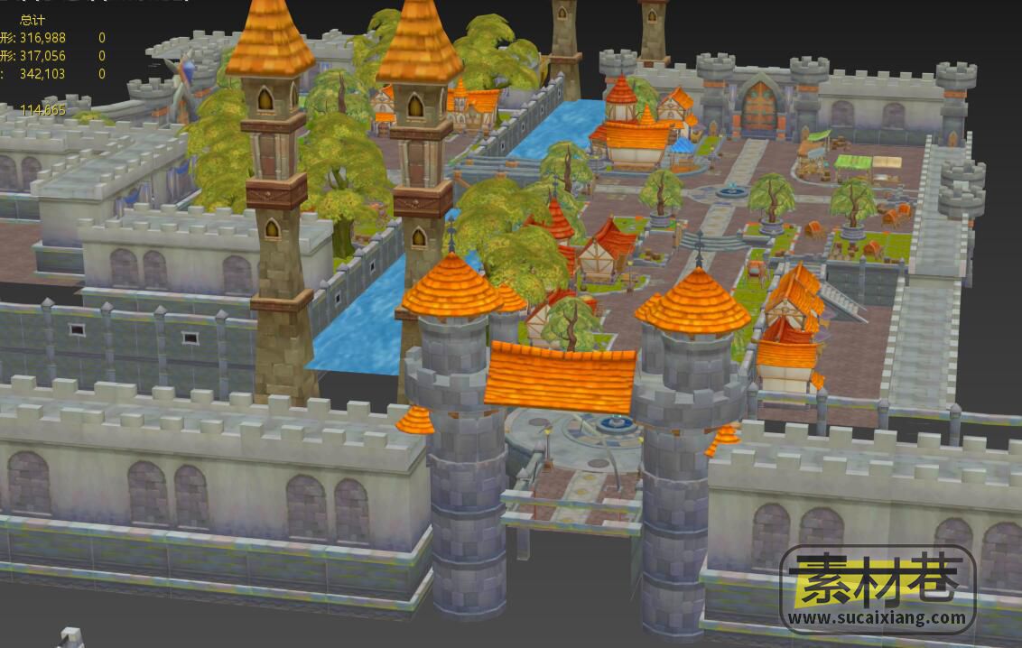 游戏卡通城堡房屋建筑场景3D模型