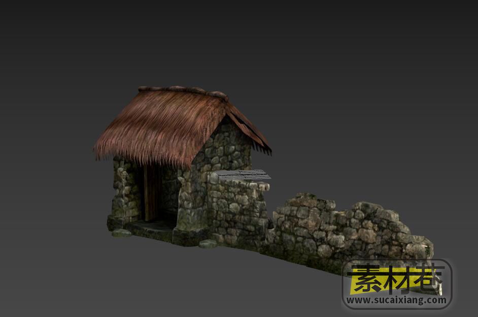 游戏破损石墙和石门3D模型