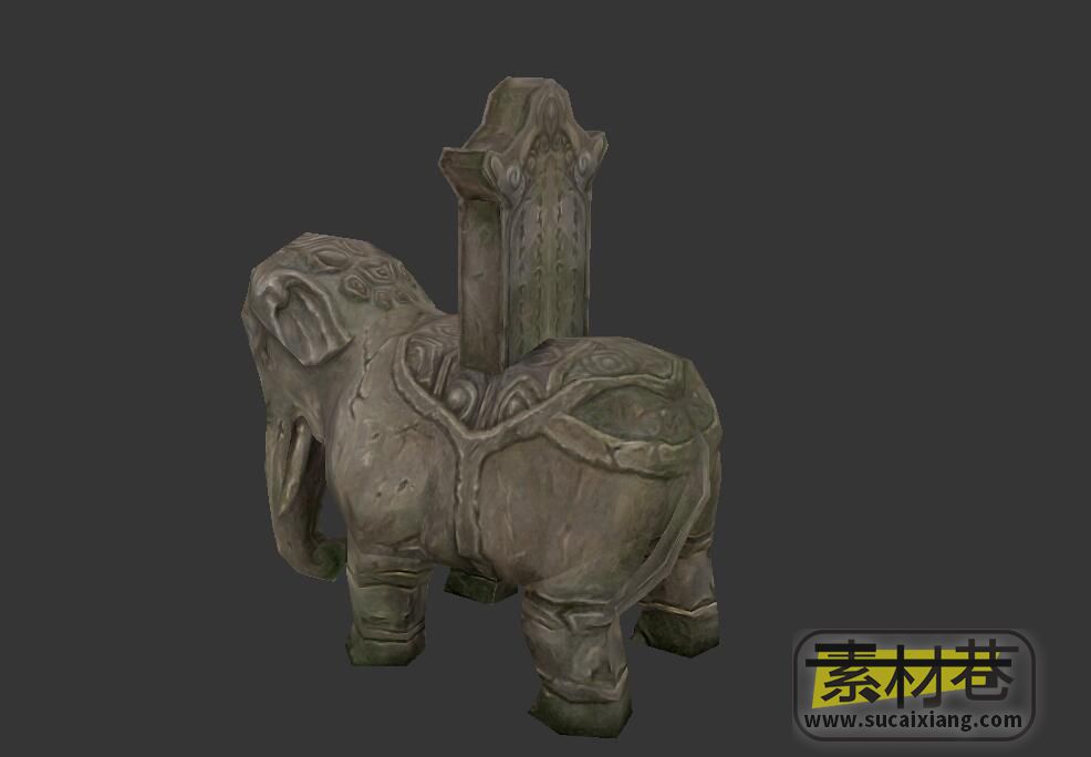 游戏大象背石碑雕像3D模型