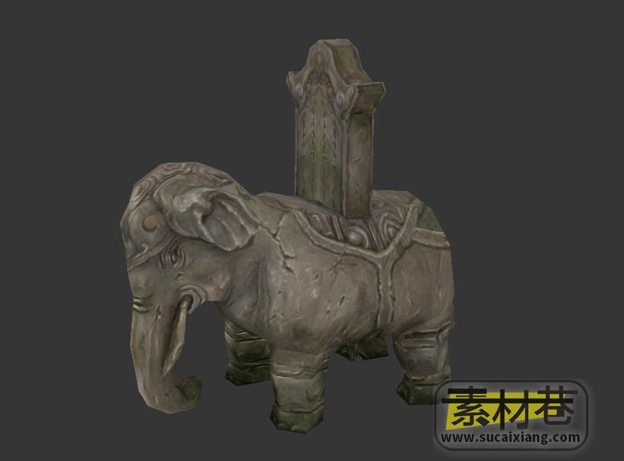 游戏大象背石碑雕像3D模型