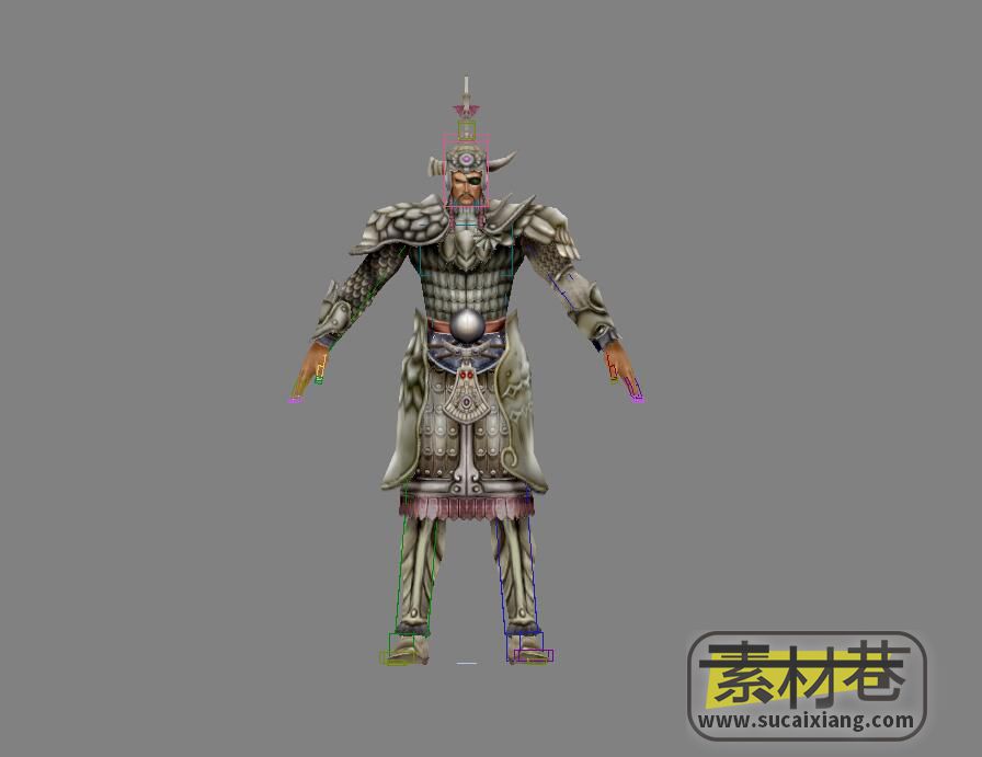 三国游戏武将夏侯敦3D模型（带骨骼绑定）