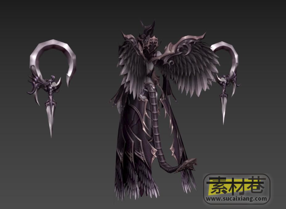 魔幻游戏带翅膀和尾巴的女巫3D模型