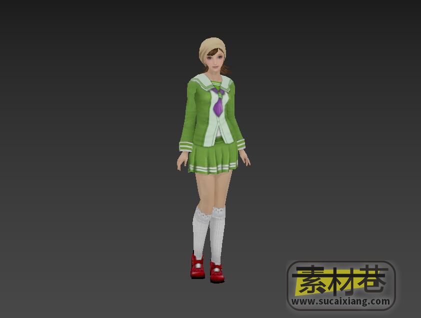 游戏现代穿裙子戴头巾的女孩3D模型