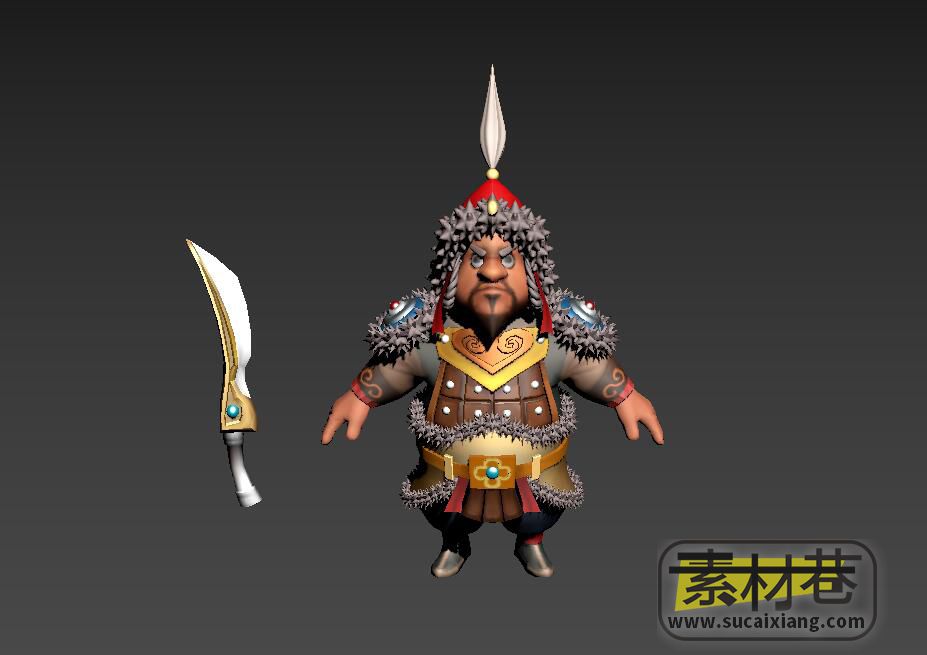 Q版游戏蒙古兵将领3D模型