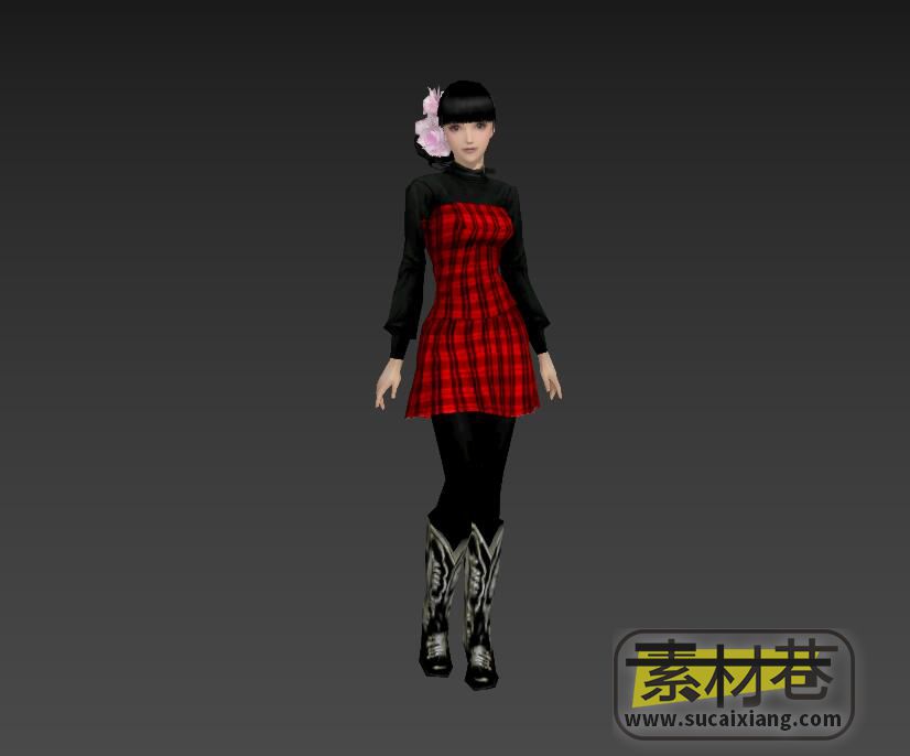 游戏现代风流海发型女孩3D模型