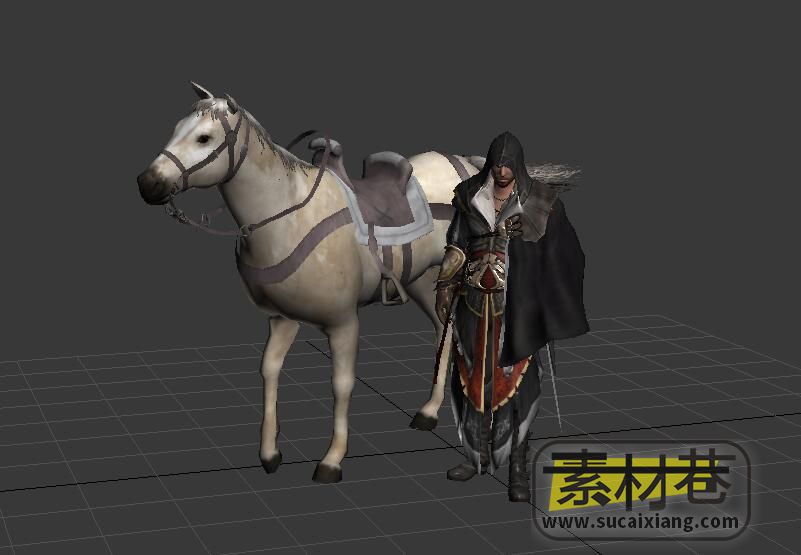 刺客信条游戏男主角和白马3D模型