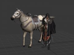 刺客信条游戏男主角和白马3D模型