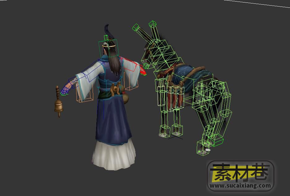 游戏道士和毛驴3D模型（带骨骼绑定）