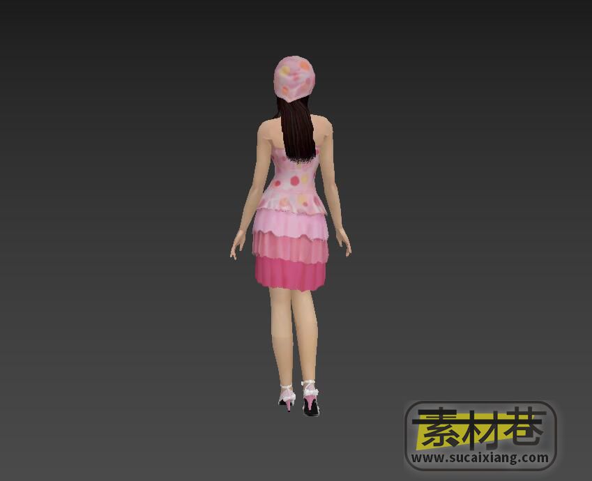 游戏现代时尚连衣裙女孩3D模型