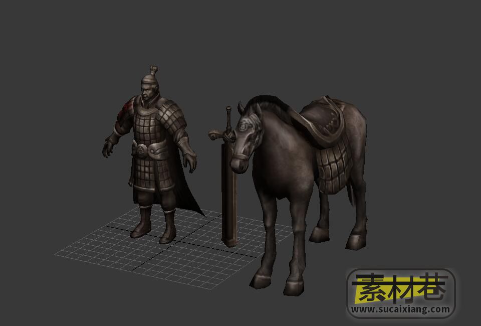 游戏骑兵俑石像3D模型（带骨骼绑定）