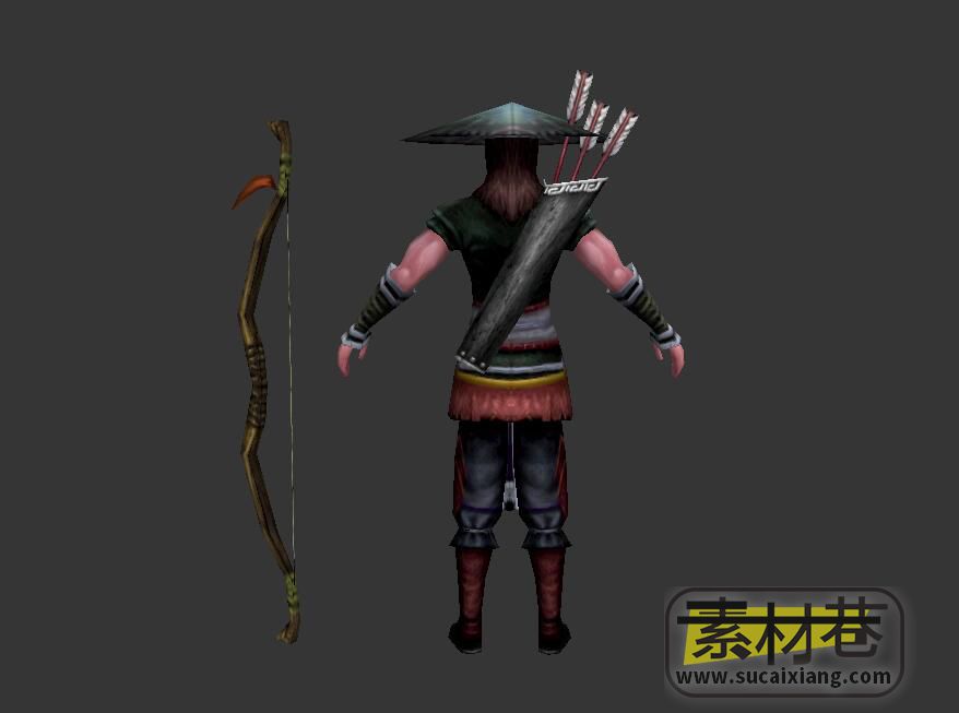 游戏戴斗笠的弓箭手3D模型