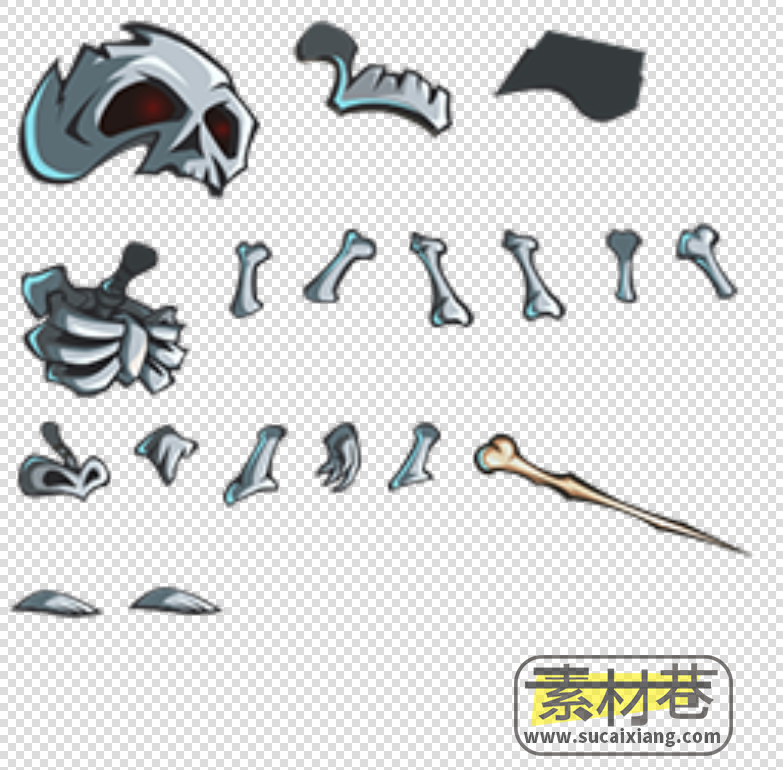 2D横版冒险游戏怪物骨骼部件素材