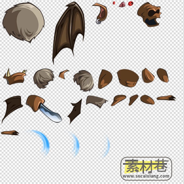 2D横版冒险游戏怪物骨骼部件素材