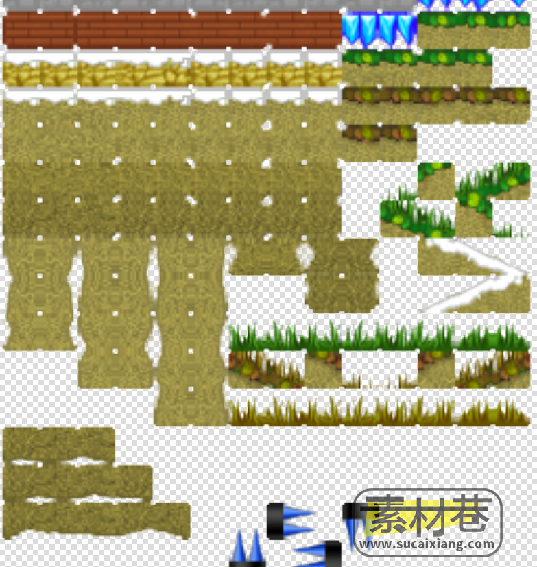 ​2D横版地面树木蘑菇游戏素材