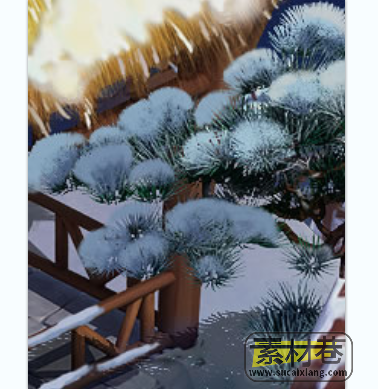 2D松树木屋雪地场景游戏素材