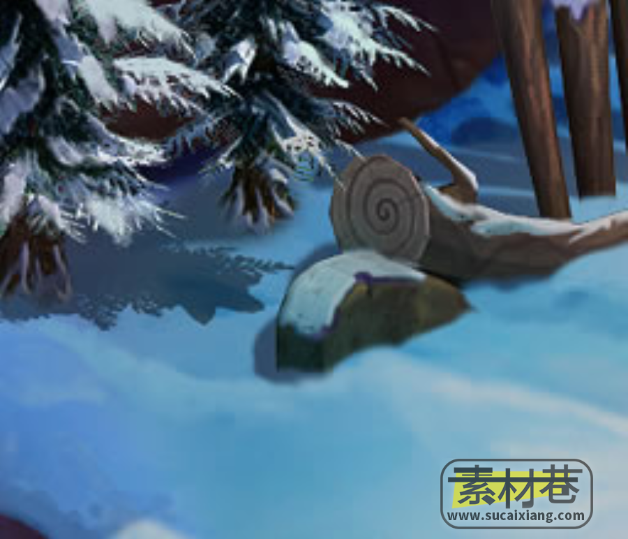 2D松树木屋雪地场景游戏素材