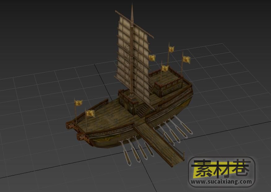 古代3D木战船游戏模型