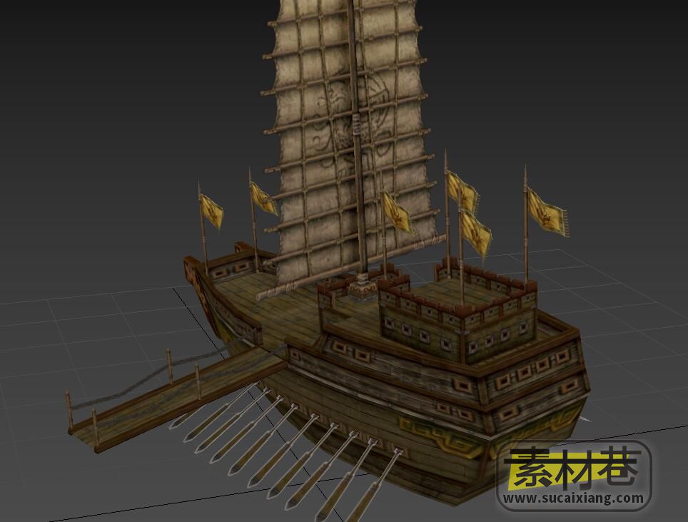 古代3D木战船游戏模型