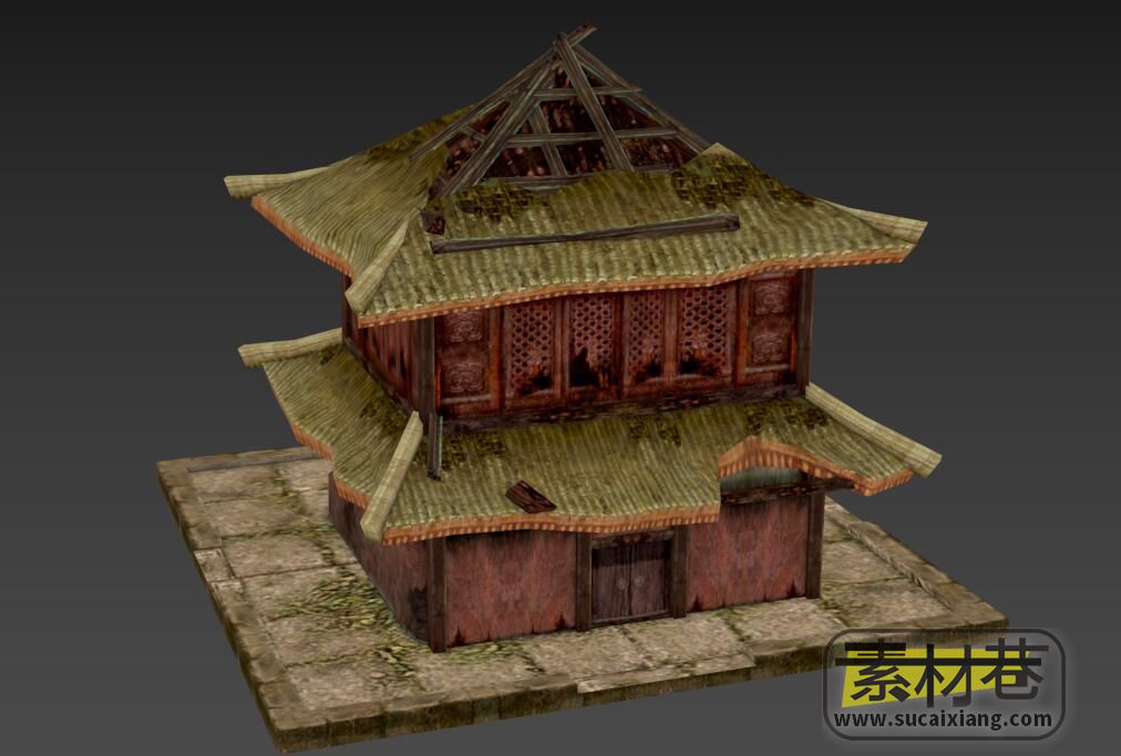 古代破损的房屋建筑3D模型