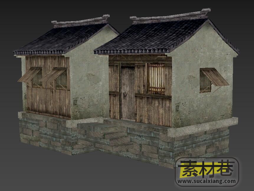江南靠水边的民居房屋3D游戏模型